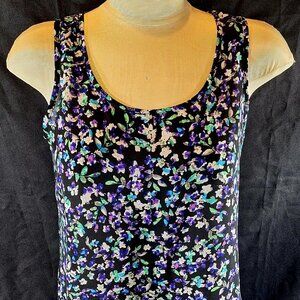 Express Purple Floral Print Scoop Neck Sleeveless Split Back Blouse Top S